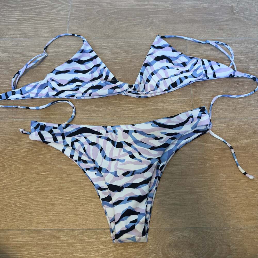 Skatie Meridian Pastel Abstract Print Bikini Set Medium Top Large Bottom